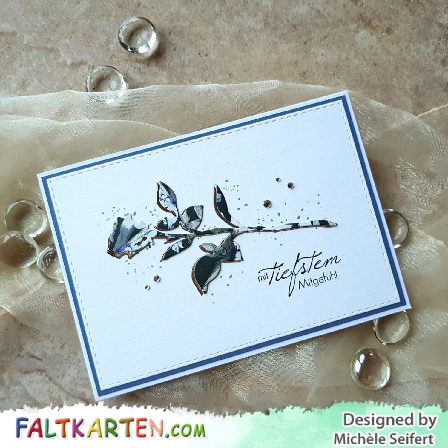 Trauerkarte Mit Rose & Perlmutt-Umschlag – 14 X 20 Cm, Elegant, Für Beileidsbekundungen